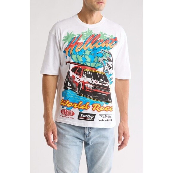 Dodge Reason Men's White Hellcat World Race Racing Cotton T-Shirt Size XXL (2XL) - Picture 3 of 8